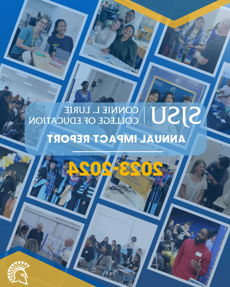 screenshot image of the 2023-2024 annual impact report with multiple student photos over a blue background